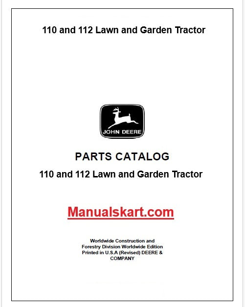 John Deere 110 and 112 Lawn and Garden Tractor Pdf Parts Catalog Manuals PC1081