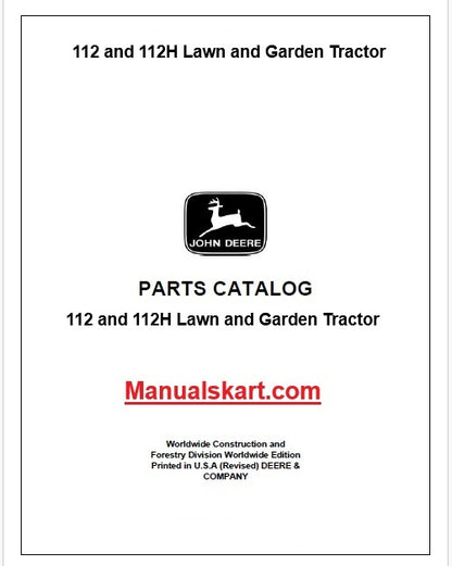 John Deere 112 and 112H Lawn and Garden Tractor Pdf Parts Catalog Manuals PC1027