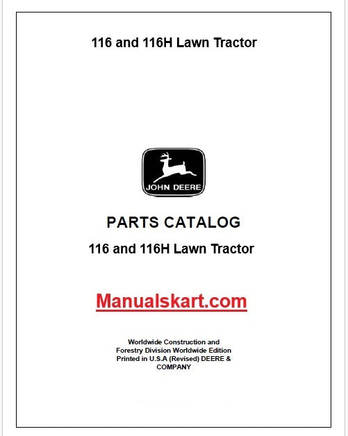 John Deere 116 and 116H Lawn Tractor Pdf Parts Catalog Manual PC1871