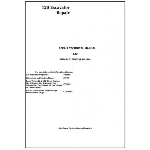 John Deere 120 Excavator Pdf Repair Service Technical Manual TM1660