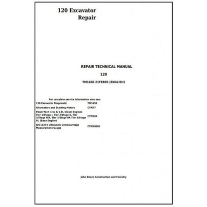 John Deere 120 Excavator Service Repair Technical Manual Pdf TM1660 2