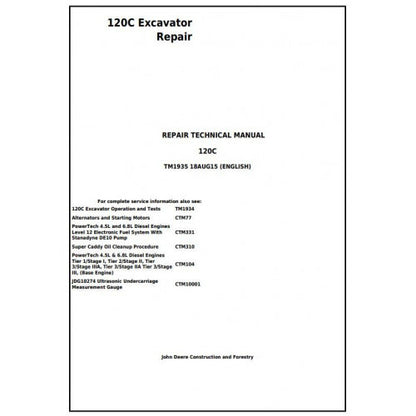 John Deere 120C Excavator Pdf Repair Service Technical Manual TM1935