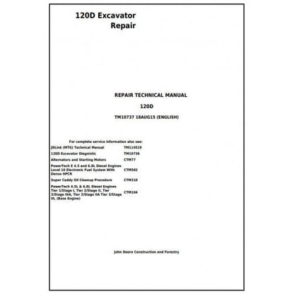 John Deere 120D Excavator Pdf Service Repair Technical Manual - TM10737