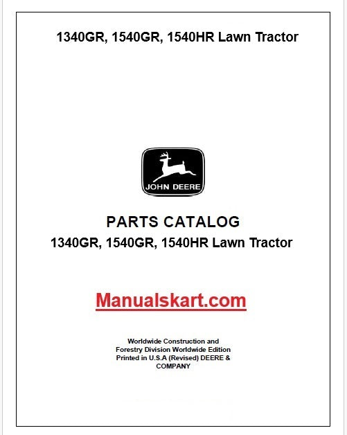 John Deere 1340GR, 1540GR, 1540HR Lawn Tractor Pdf Parts Catalog Manual PC4359