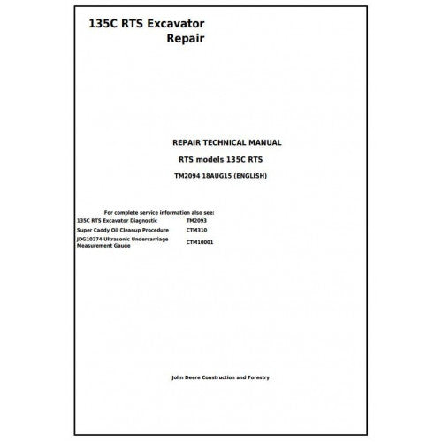 John Deere 135C RTS Excavator Pdf Repair Service Technical Manual TM2094