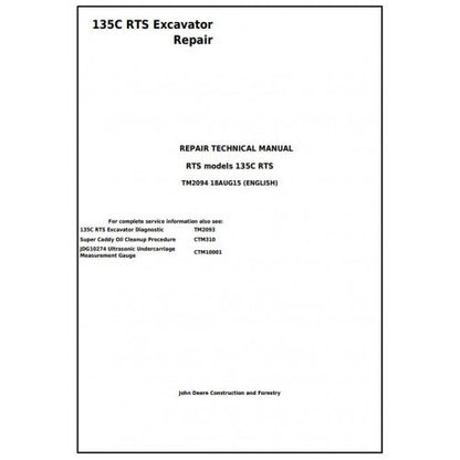 John Deere 135C RTS RTS Excavator Service Repair Technical Manual Pdf TM2094 2