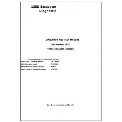 John Deere 135D RTS Excavator Diagnostic, Operation and Tests Manual Pdf - TM10742