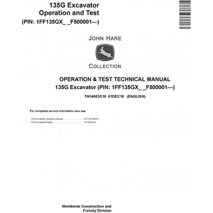 John Deere 135G Excavator Operation and Tests Technical Manual Pdf - TM14053X19 2