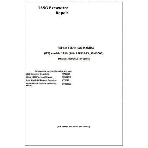 John Deere 135G Excavator Service Repair Technical Manual - TM12669