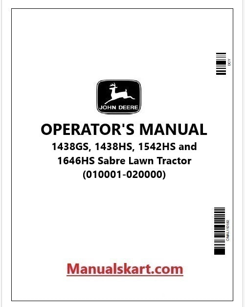 John Deere 1438GS, 1438HS, 1542HS and 1646HS Sabre Lawn Tractor Pdf Operator's Manual OMGX10317