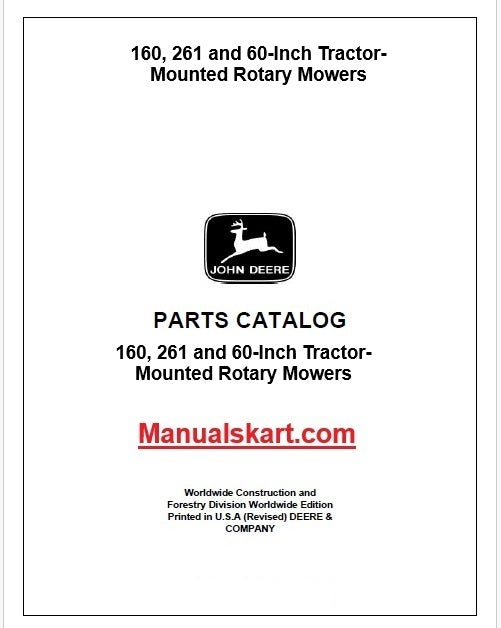 John Deere 160, 261 and 60-Inch Tractor-Mounted Rotary Mowers Pdf Parts Catalog Manual PC1847