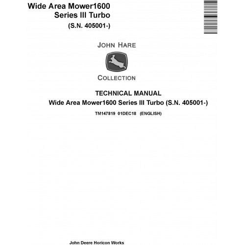 John Deere 1600 SERIES III Turbo Wide Area Mower Pdf Repair Service Technical Manual TM147819 2