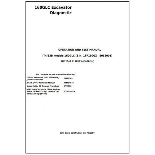 John Deere 160GLC (IT4/S3B) Excavator Diagnostic, Operation and Tests Service Manual Pdf - TM12342