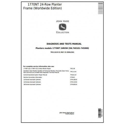 John Deere 1770NT 24-Row Planter Frame Diagnostic and Technical Manual Pdf - TM111619