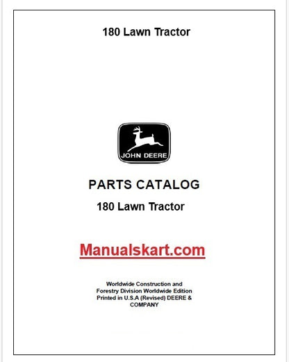 John Deere 180 Lawn Tractor Pdf Parts Catalog Manual PC10392