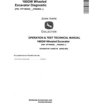 John Deere 190GW Wheeled Excavator Operation and Tests Technical Manual Pdf - TM14307X19 2