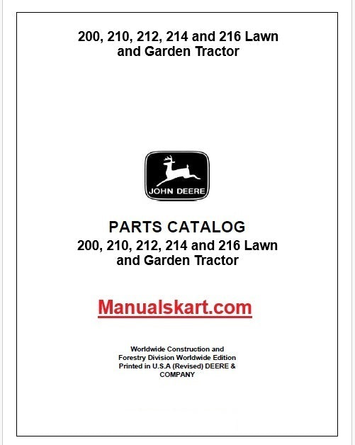 John Deere 200, 210, 212, 214 and 216 Lawn and Garden Tractor Pdf Parts Catalog Manual PC1473