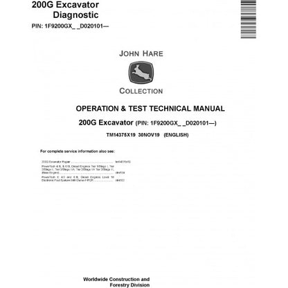 John Deere 200G Excavator Operation and Tests Technical Manual Pdf - TM14375X19 2