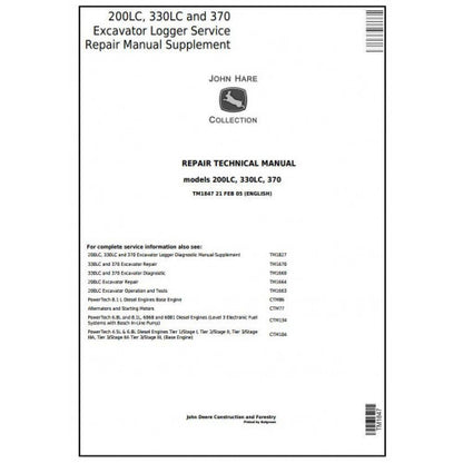 John Deere 200LC, 330LC And 370 Excavator Loader Service Repair Technical Manual Pdf TM1847 2