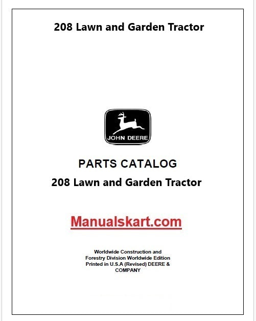 John Deere 208 Lawn and Garden Tractor Pdf Parts Catalog Manual PC1617