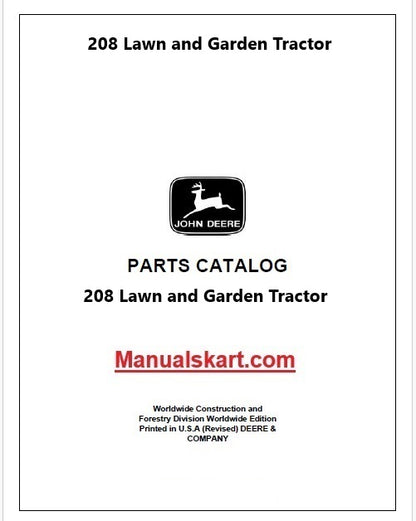 John Deere 208 Lawn and Garden Tractor Pdf Parts Catalog Manual PC1617