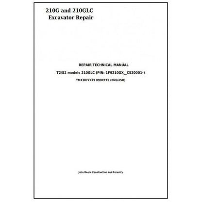 John Deere 210G, 210GLC Excavator Service Repair Technical Manual - TM13077X19 2