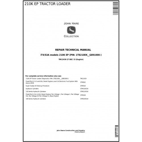 John Deere 210K EP Tractor Loader Pdf Repair Service Technical Manual TM12430