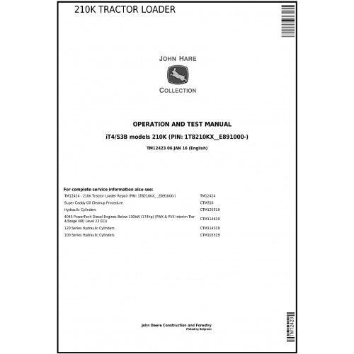 John Deere 210K Tractor Loader Diagnostic, Operation and Tests Service Manual Pdf - TM12423