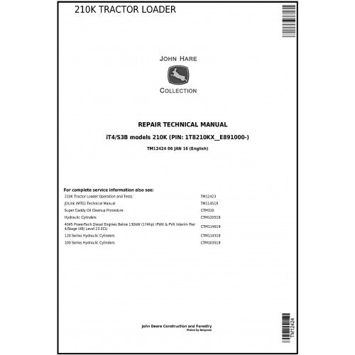 John Deere 210K Tractor Loader Pdf Repair Service Technical Manual TM12424