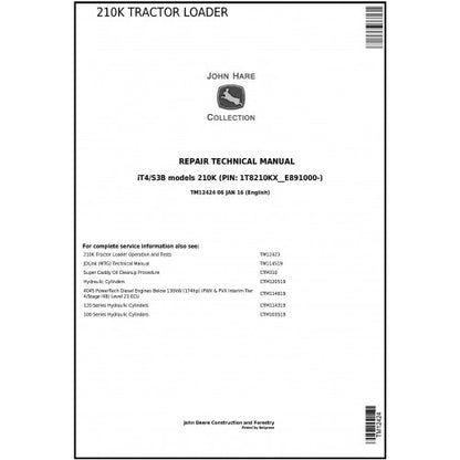 John Deere 210K Tractor Loader Service Repair Technical Manual TM12424 2