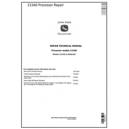 John Deere 2154D Processor Service Repair Technical Manual TM10417