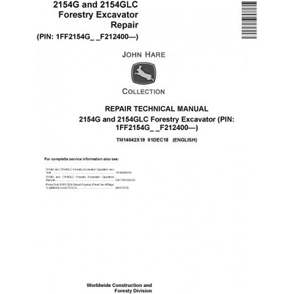 John Deere 2154G, 2154GLC Forestry Excavator Service Repair Technical Manual Pdf TM14042X19 2