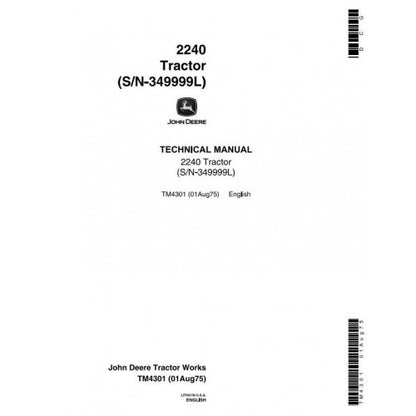 John Deere 2240 Utility Tractor Service Repair Technical Manual Pdf - TM4301