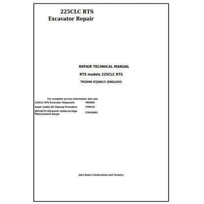 John Deere 225CLC RTS Excavator Pdf Repair Service Technical Manual TM2096