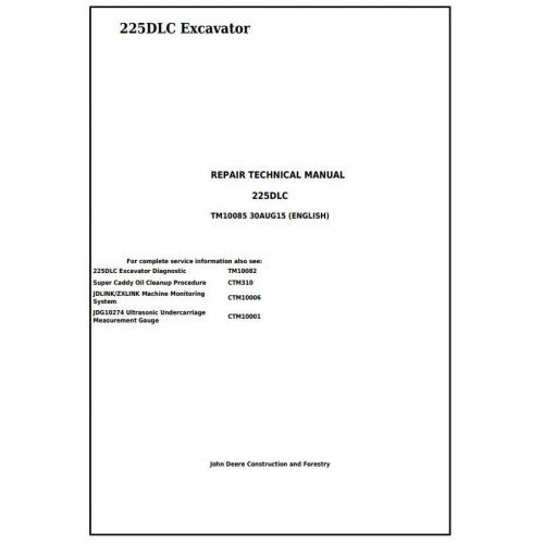 John Deere 225DLC Excavator Pdf Service Repair Technical Manual - TM10085