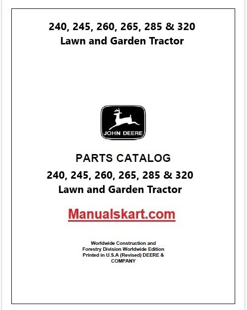 John Deere 240, 245, 260, 265, 285 & 320 Lawn and Garden Tractor Pdf Parts Catalog Manual PC2150