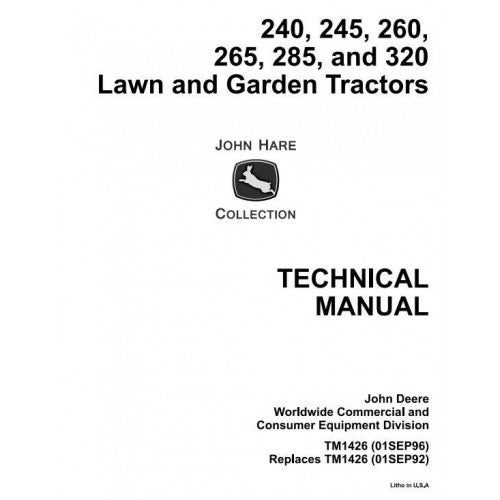 John Deere 240, 245, 260, 265, 285, 320 Lawn and Garden Tractors Pdf Repair Service Technical Manual TM1426