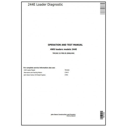 John Deere 244E 4WD Loader Diagnostic, Operation and Tests Service Manual Pdf - TM1502