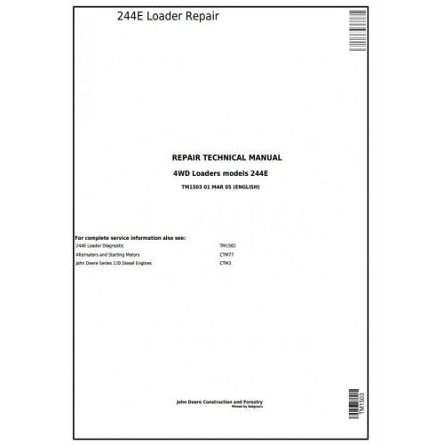 John Deere 244E 4WD Loader Pdf Repair Service Technical Manual TM1503