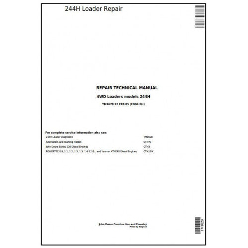 John Deere 244H 4WD Loader Pdf Repair Service Technical Manual TM1629