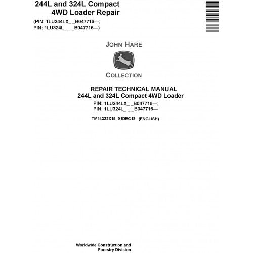 John Deere 244L And 324L 4WD Compact Loader Service Repair Technical Manual TM14322X19