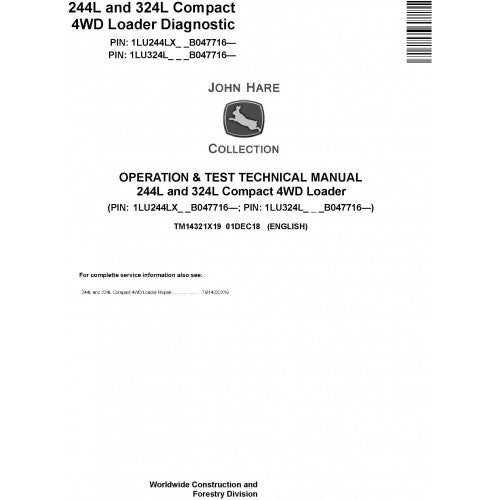 John Deere 244L and 324L Compact 4WD Loader Diagnostic, Operation and Tests Technical Service Manual Pdf - TM14321X19 2