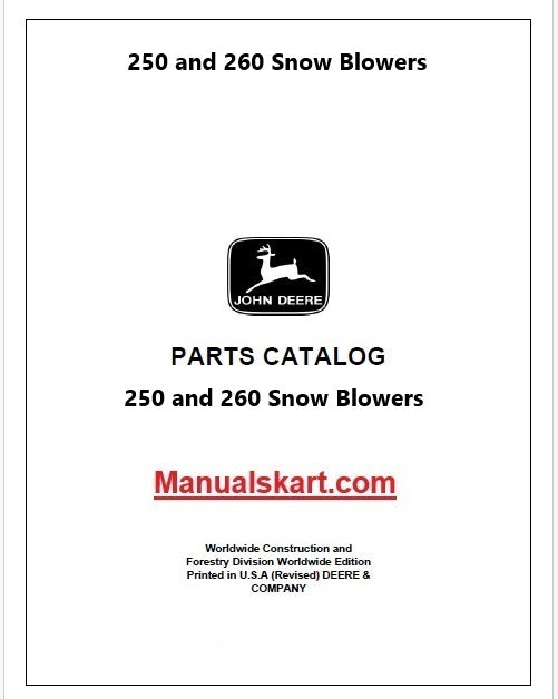 John Deere 250 and 260 Snow Blowers Pdf Parts Catalog Manual PC1354