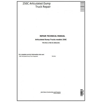 John Deere 250C Articulated Dump Truck Pdf Repair Service Technical Manual TM1786