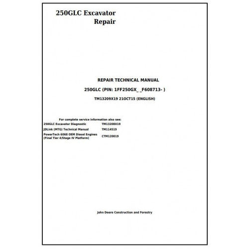 John Deere 250GLC Excavator Service Repair Technical Manual Pdf TM13209X19 2