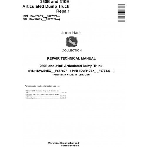 John Deere 260E, 310E Articulated Dump Truck Pdf Repair Service Technical Manual TM13842X19