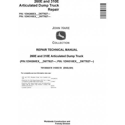 John Deere 260E, 310E Articulated Dump Truck Pdf Repair Service Technical Manual TM13844X19