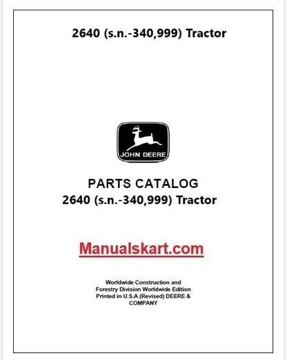 John Deere 2640 (s.n.-340,999) Tractor Pdf Parts Catalog Manual PC1539