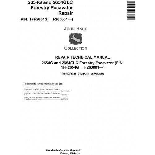 John Deere 2654G, 2654GLC Forestry Excavator Pdf Repair Service Technical Manual TM14034X19 2