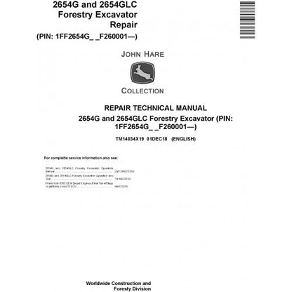 John Deere 2654G, 2654GLC Forestry Excavator Pdf Repair Service Technical Manual TM14034X19 2